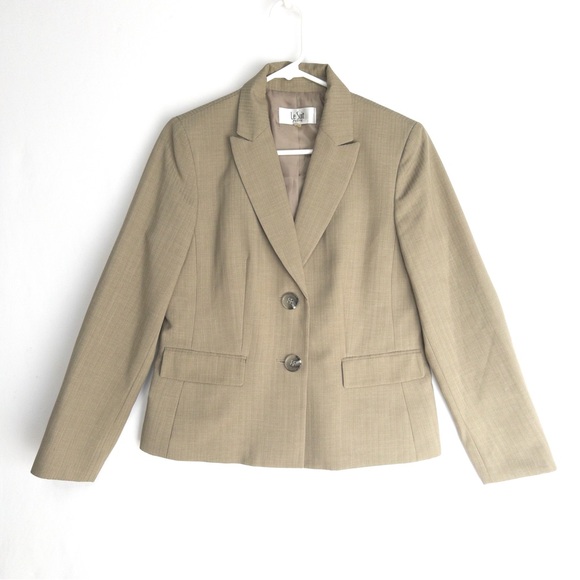 Le Suit Jackets & Blazers - LE SUIT Petites Tan Blazer 2 Button Career Jacket Womens Size 8P 8 M Khaki